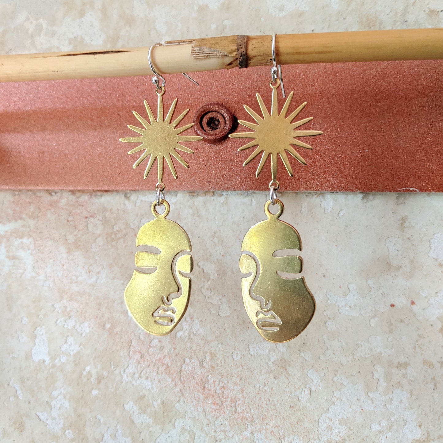 Moon & Milk - face figure brass bohemian earrings.