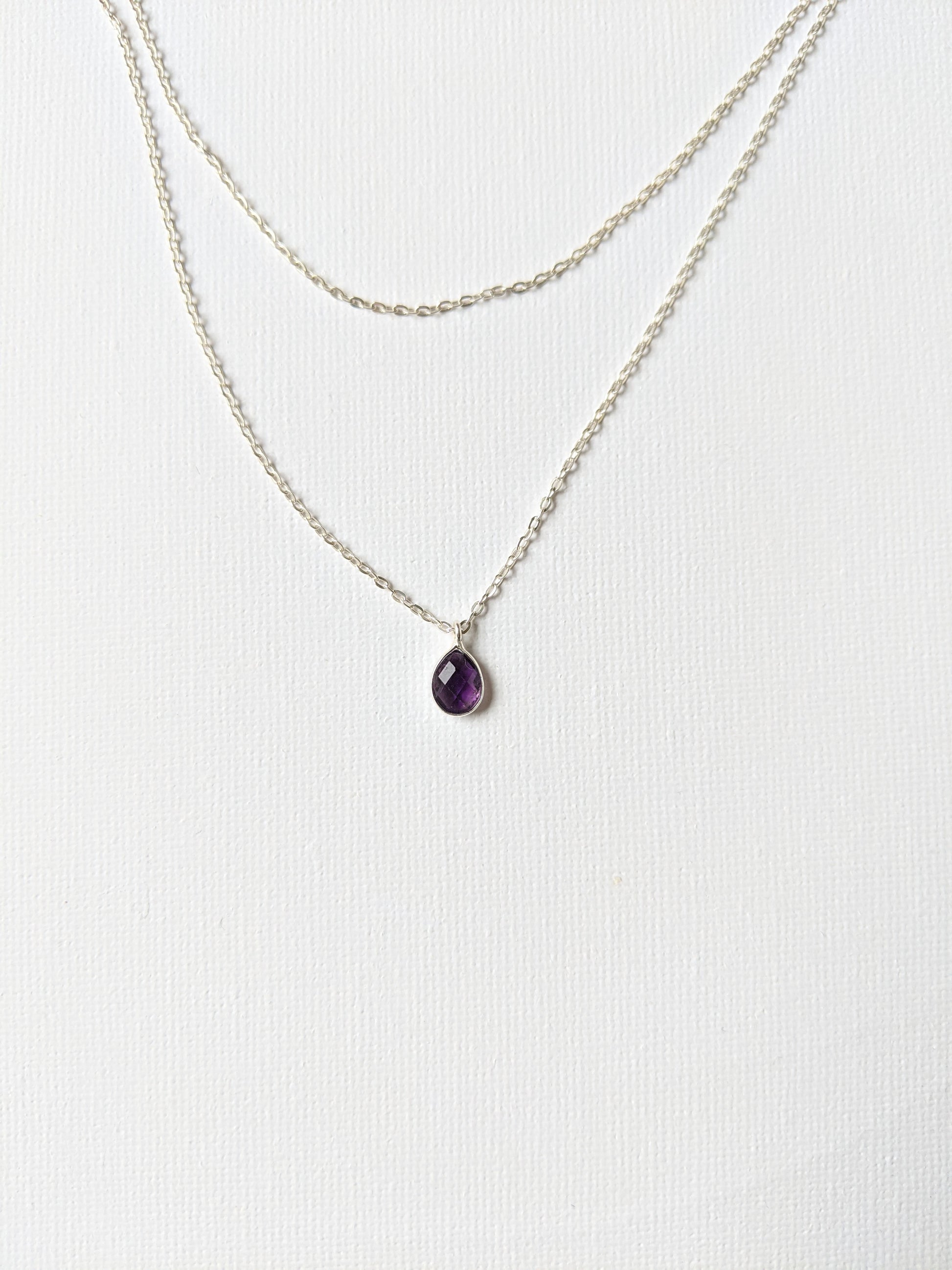 Moon & Milk - Handmade sterling silver necklace with a tiny amethyst faceted stone pendant.