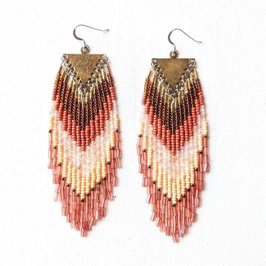 Huda Peach Moonstone Fringe Earrings