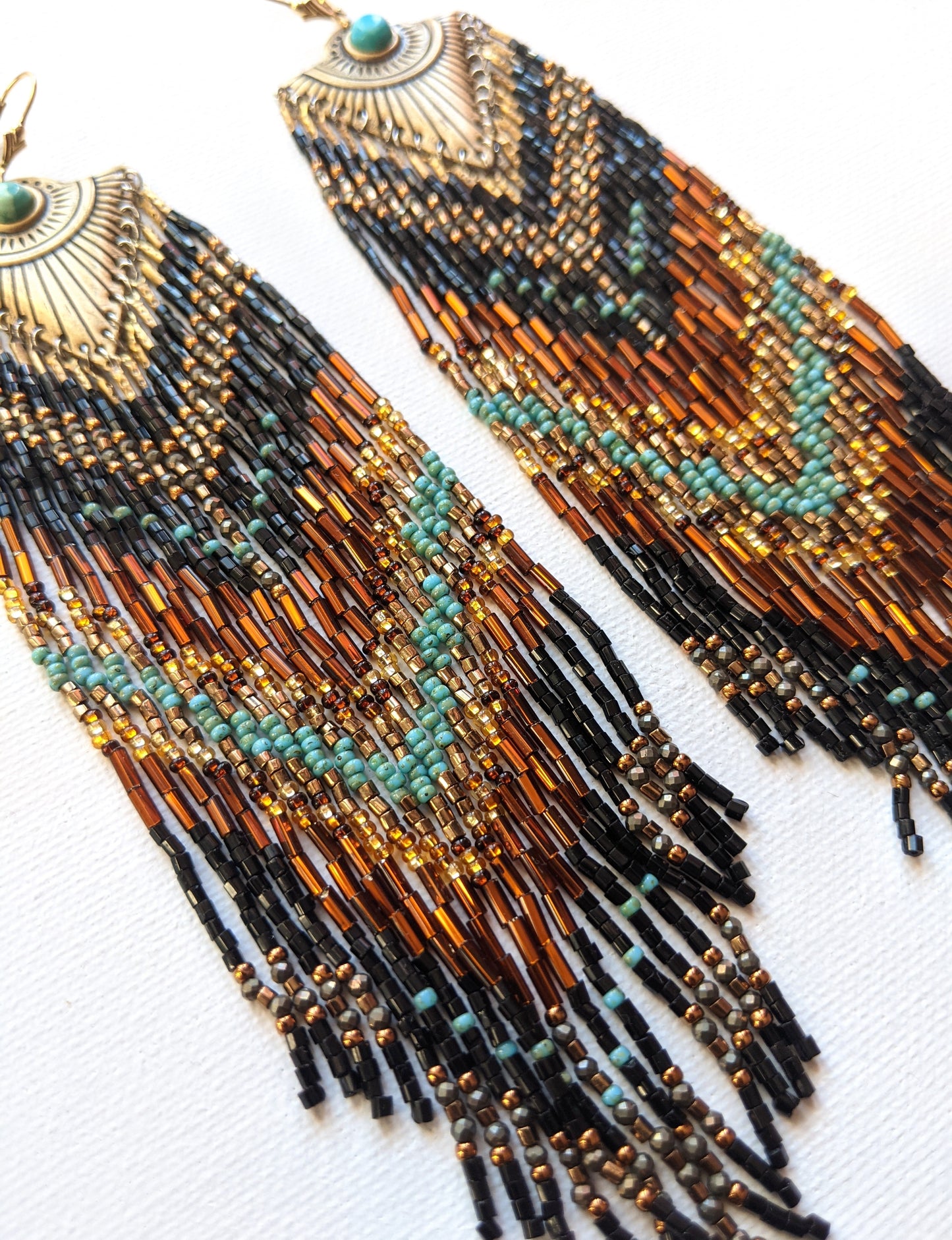 Cleopatra Black Beaded Tribal Earrings