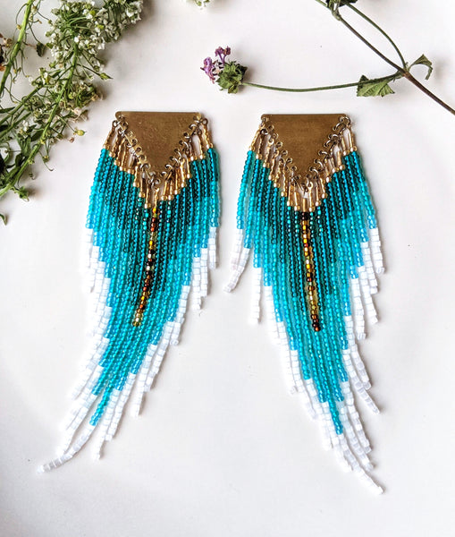 Boucles d'oreilles perlées Jane Cascade bleu sarcelle