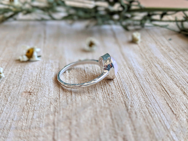 bell Rose Quartz Silver Hammered Ring