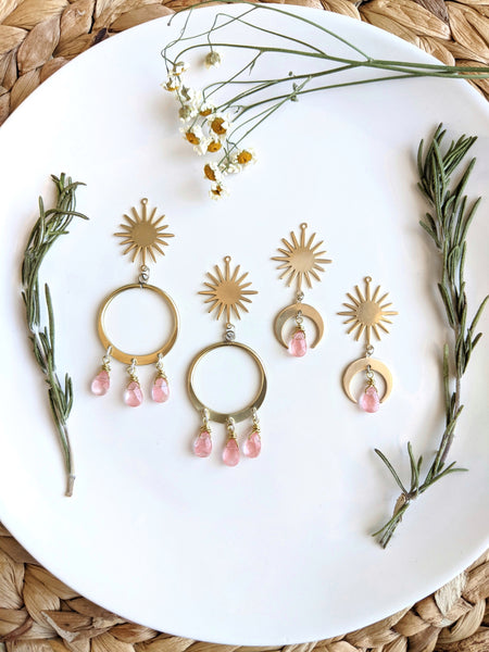 Laurie Strawberry Quartz Brass Earrings