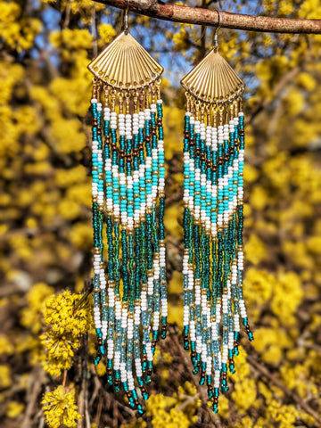 Hannah Blue Green Fringe Earrings