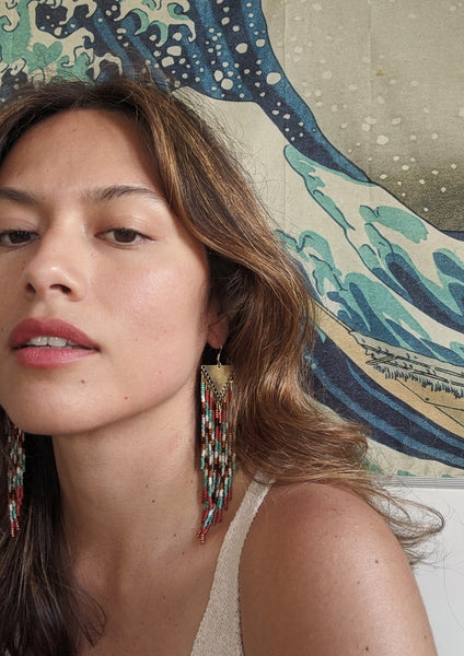 Gloria Coral Turquoise Beaded Earrings
