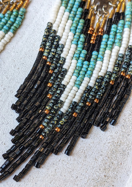 Boucles d'oreilles perlées turquoises noires Marjane 