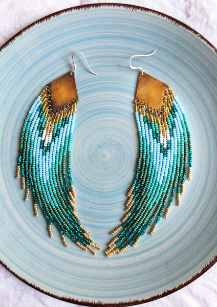 Boucles d'oreilles perlées turquoise dégradées d'automne