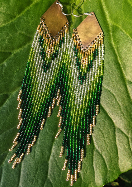 Huanani-Kay Boucles d'oreilles perlées vertes dégradées