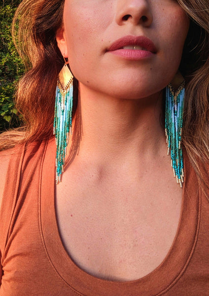 Boucles d'oreilles perlées turquoise dégradées d'automne