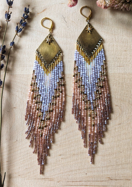 Judit Satin Mauve Beaded Earrings