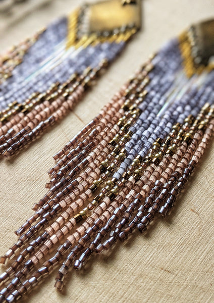 Judit Satin Mauve Beaded Earrings