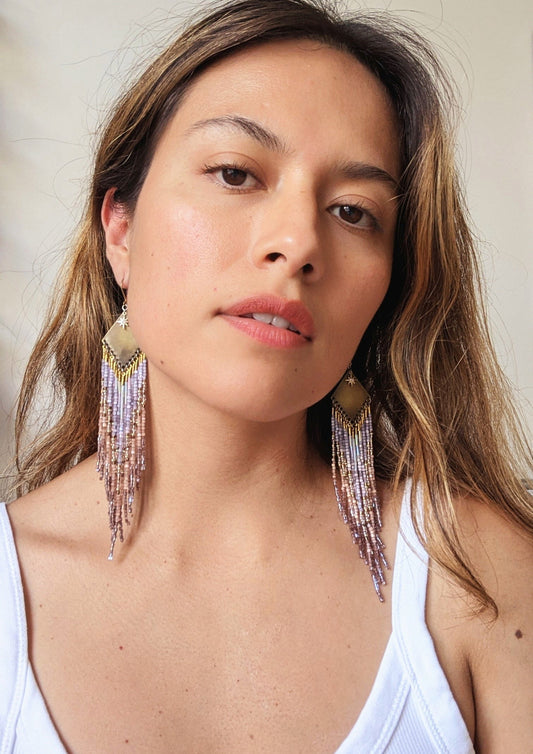 Judit Satin Mauve Beaded Earrings