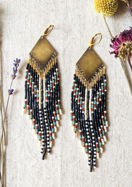 Simone Black 2-Cut Beaded Earrings