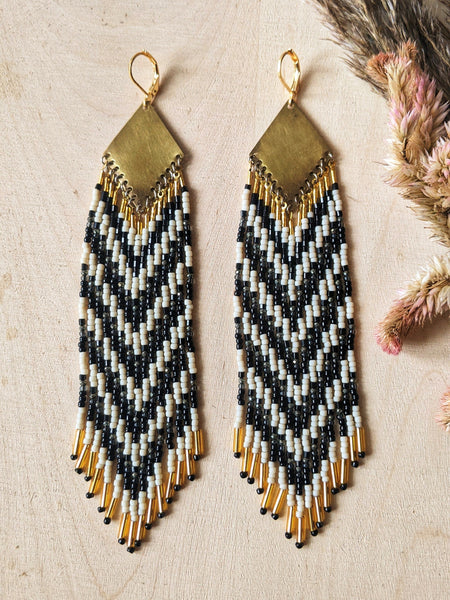 Boucles d'oreilles en perles de pyrite noire et blanche Steinem