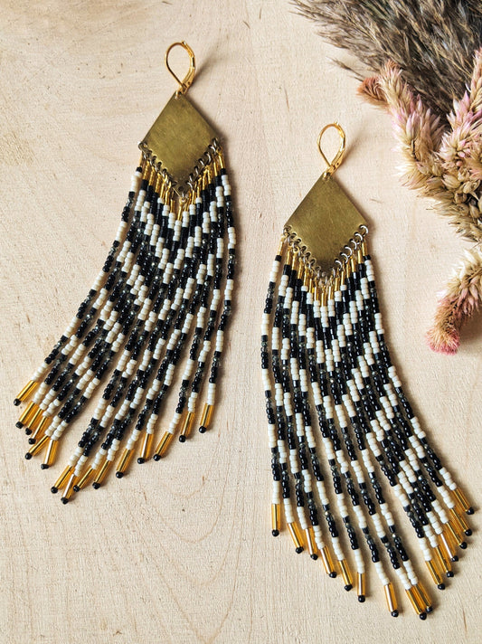 Steinem Black & White Pyrite Beaded Earrings