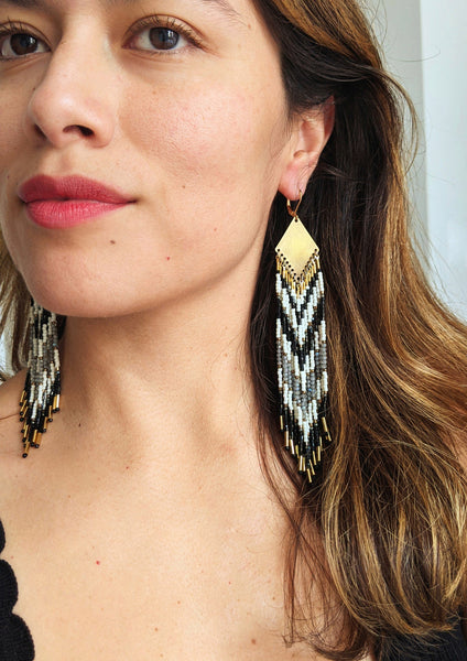 Ava Black & White Labradorite Beaded Earrings
