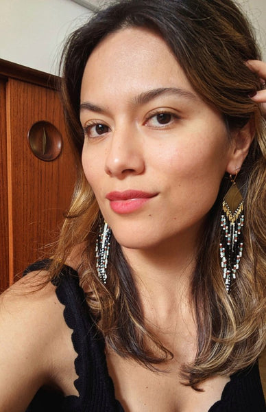 Simone Black 2-Cut Beaded Earrings