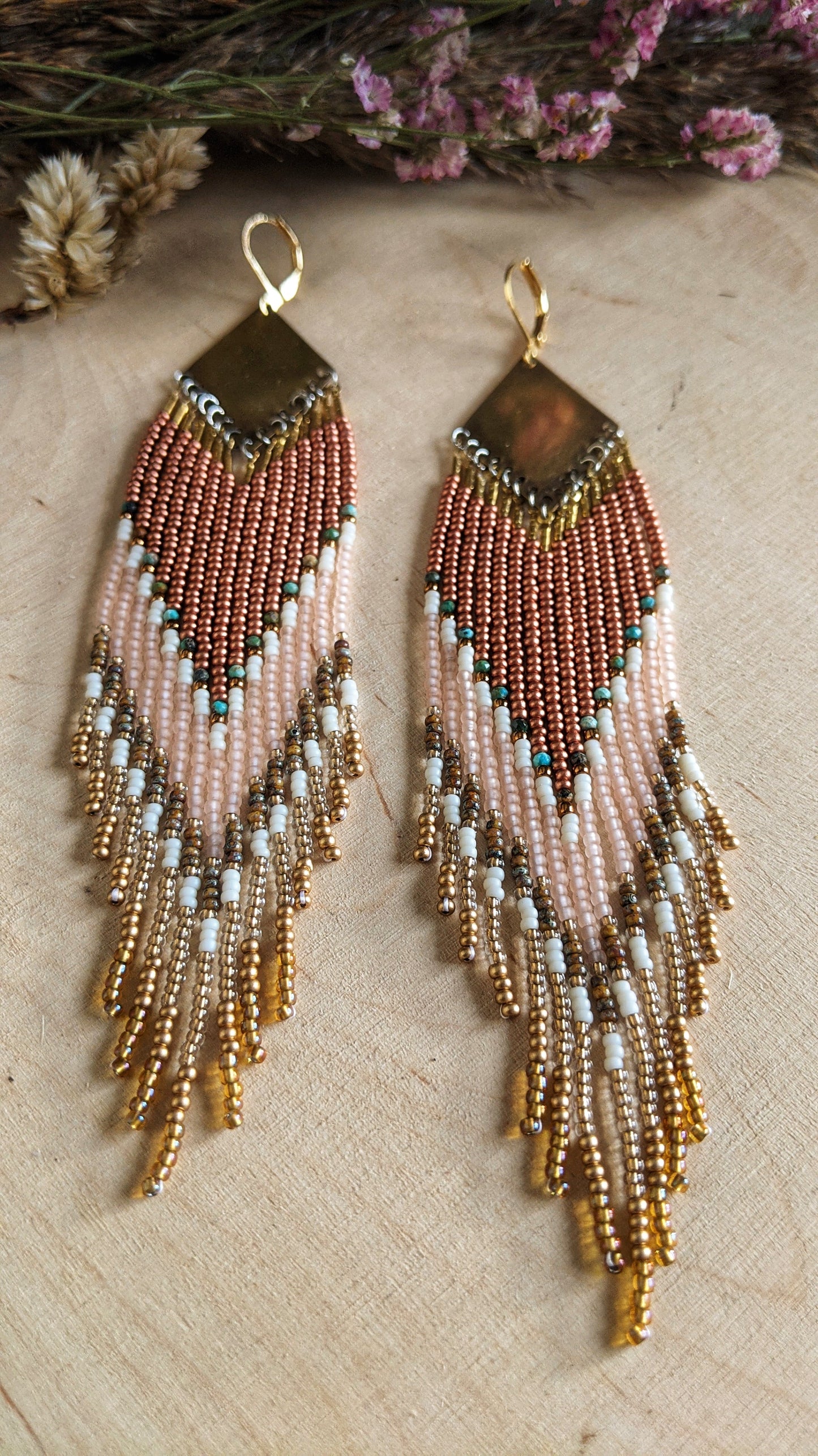 Viola Copper Pink Turquoise Beaded Earrings