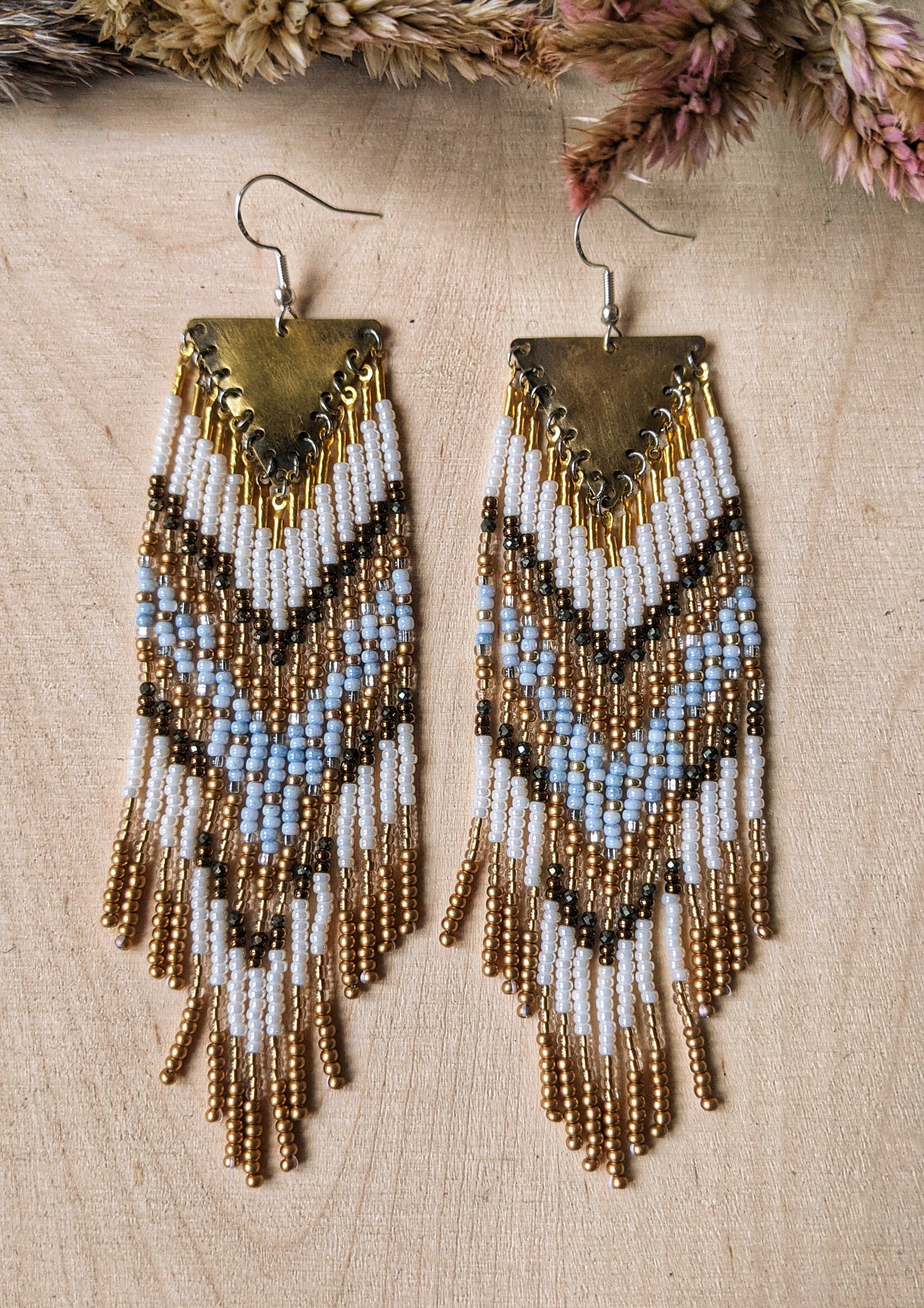 Zaha Marbled Blue & Bronze Beaded Earrings
