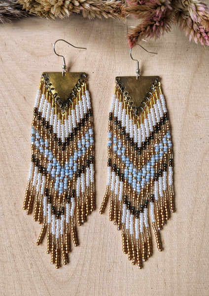 Boucles d'oreilles Zaha marbrées bleu et bronze