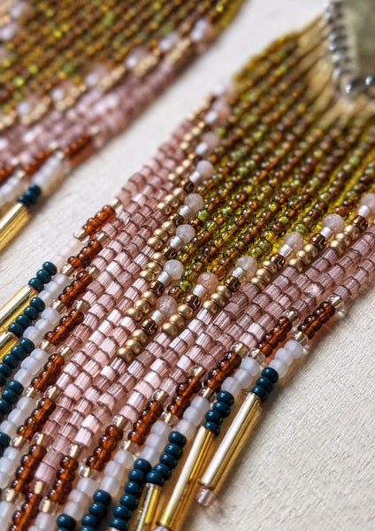 Adelita Peach Moonstone Green Beaded Earrings