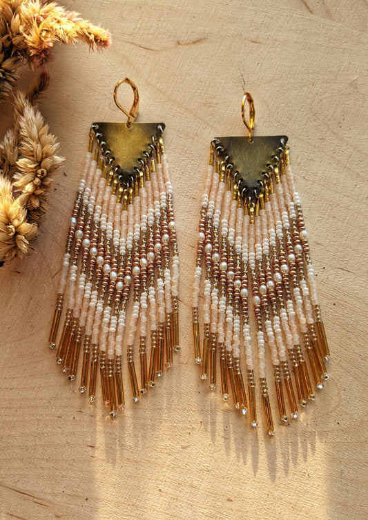 Hillary Gold Pearl Beaded Earrings