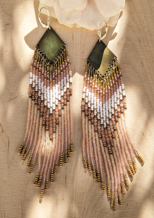 Maya Peach Moonstone Matte Beaded Earrings