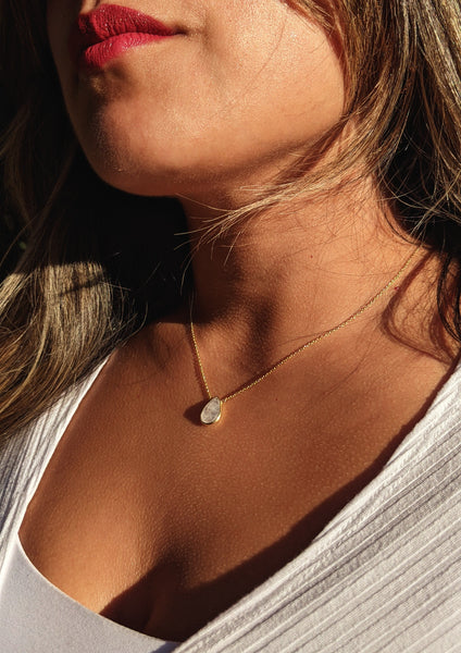 Iris Gold Moonstone Teardrop Necklace