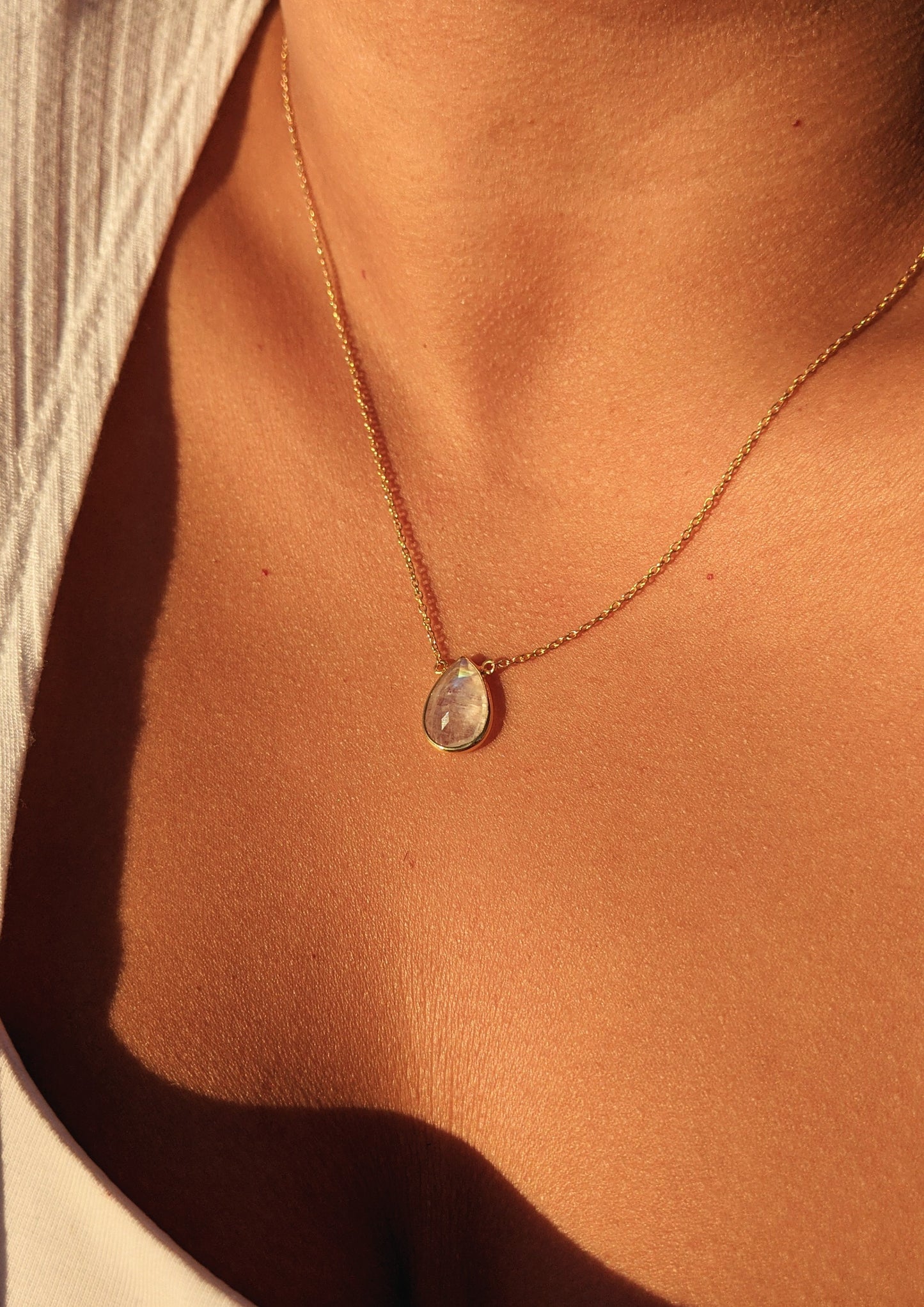Iris Gold Moonstone Teardrop Necklace