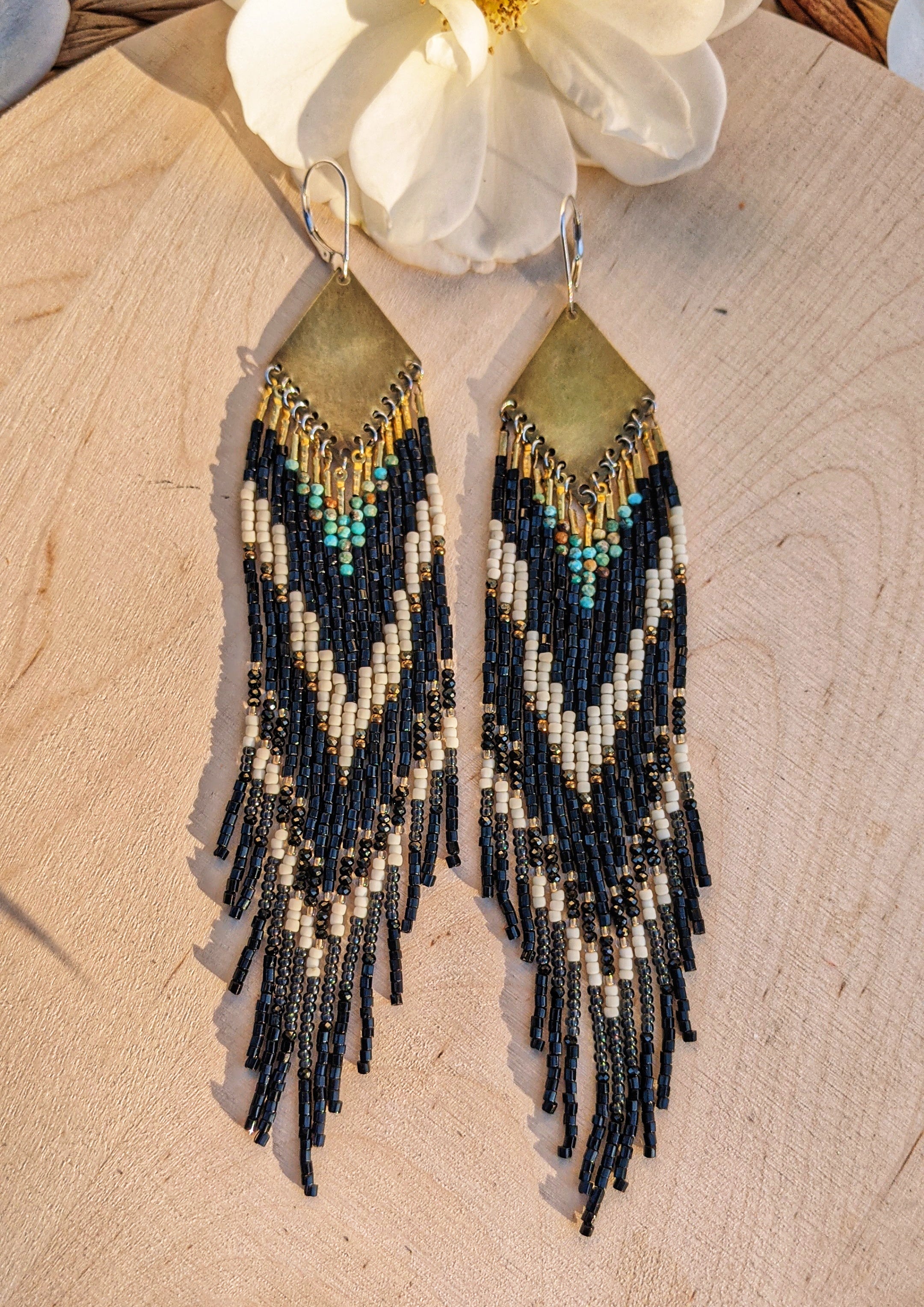 Black and white on sale beaded earrings