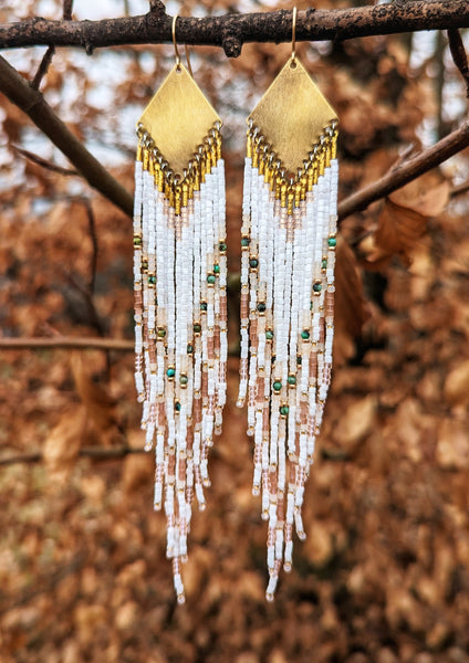 Gangubai White & Turquoise Beaded Earrings