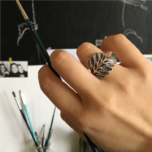 925 sterling silver wide leaf ring