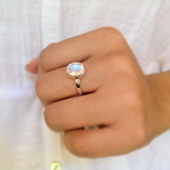 925 sterling silver faceted moonstone ring. Free shipping in the US.