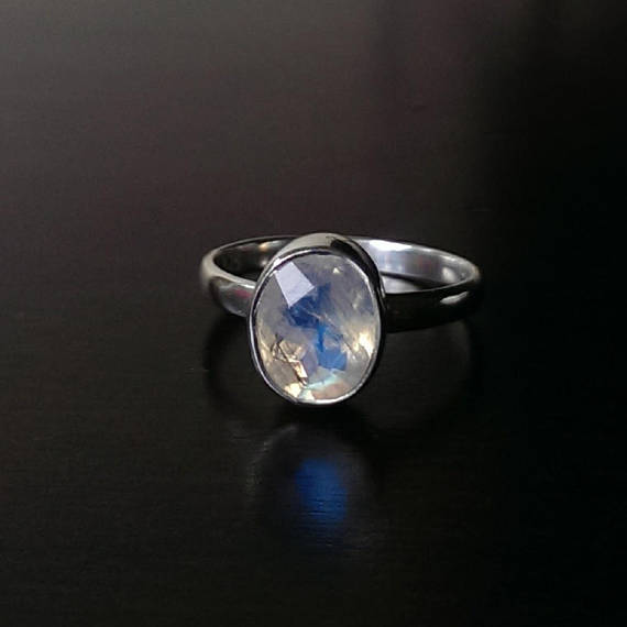 sterling silver faceted moonstone ring-free shipping