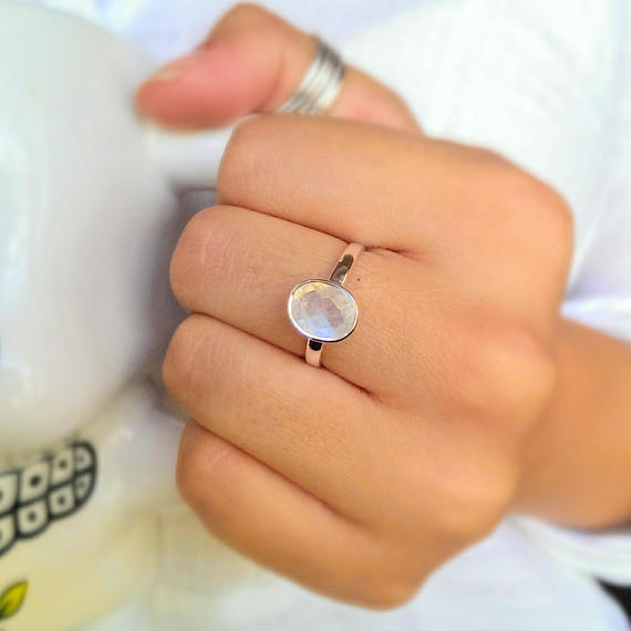 925 sterling silver faceted moonstone ring. Free shipping in the US.