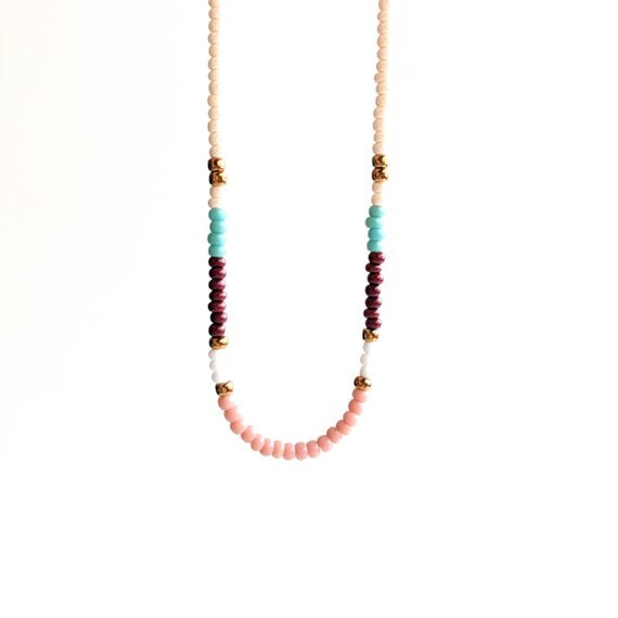 Moon & Milk - Handmade colorful seed bead choker with a dainty sterling silver chain