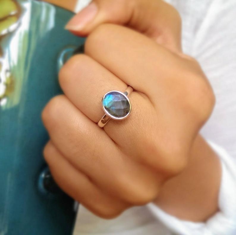 Moon & Milk - 925 Sterling silver labradorite faceted silver ring