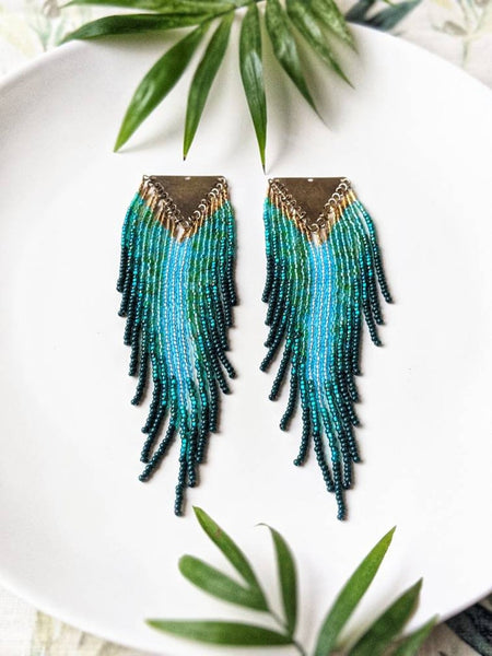 Boucles d'oreilles perlées vertes Quetzalcoatl